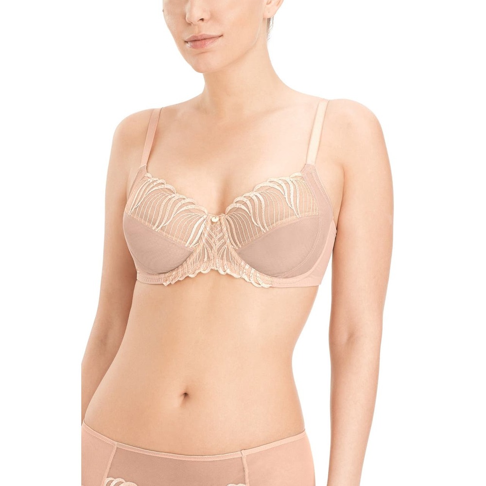 Natori Full Figure Seduction Bra Size 34DDD Unlined Underwire Cafe Nude Lace‎